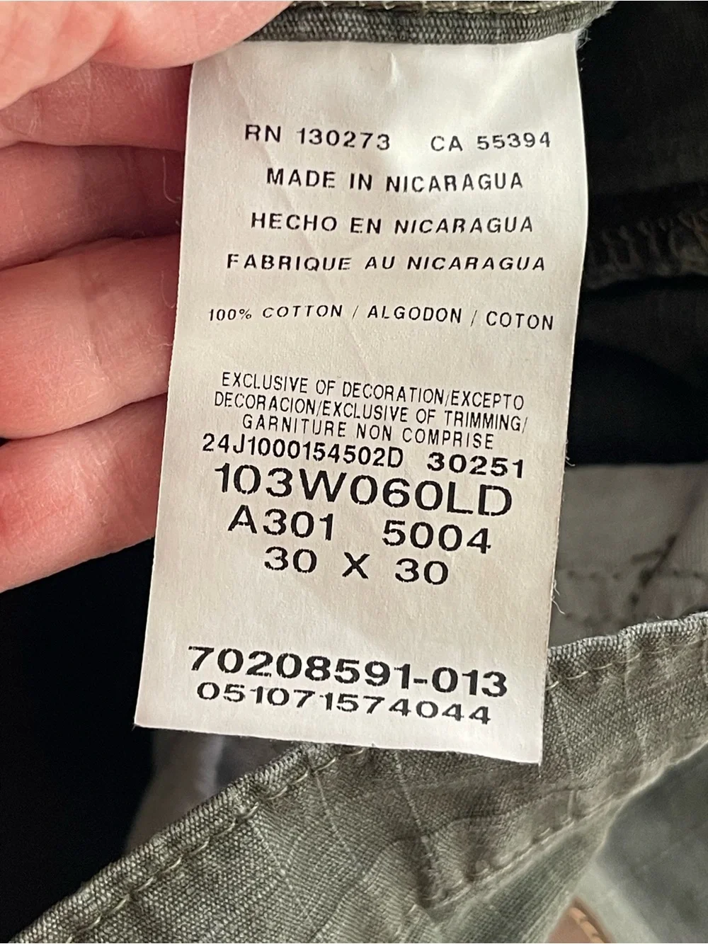Wrangler Riggs Workwear Ripstop Cargo Pants Olive Green 30x30 103W060LD